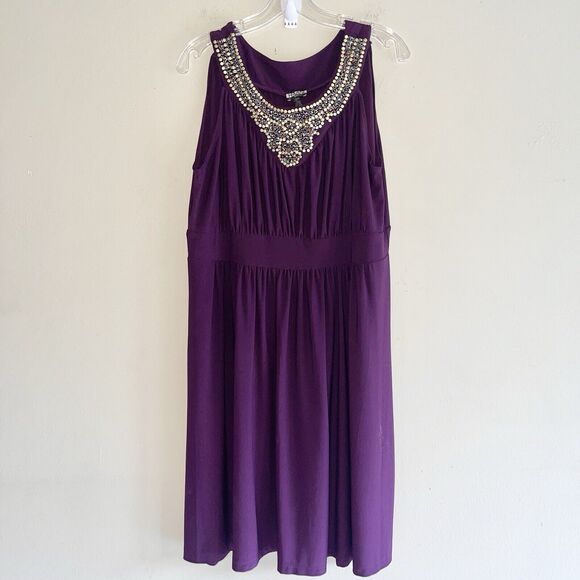 Haani Formal Dress Women Plus Size 1X High Waist Golden Beaded Neckline Purple - Picture 1 of 10